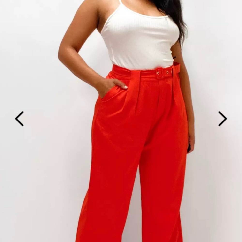 Burnt Orange highwaisted belted cigarette pants - Picture 5 of 6